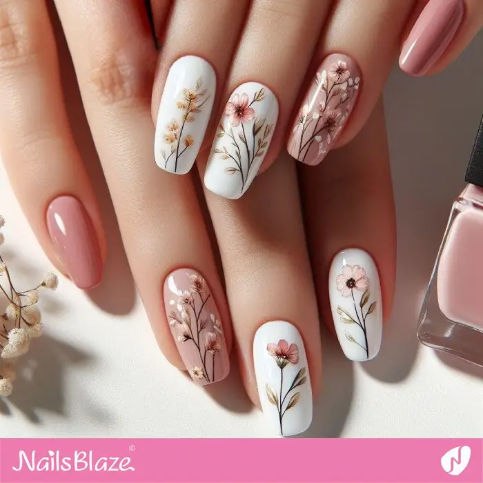 Watercolor Delicate Flower Petal Nail Design | Paint Nail Art - NB2224